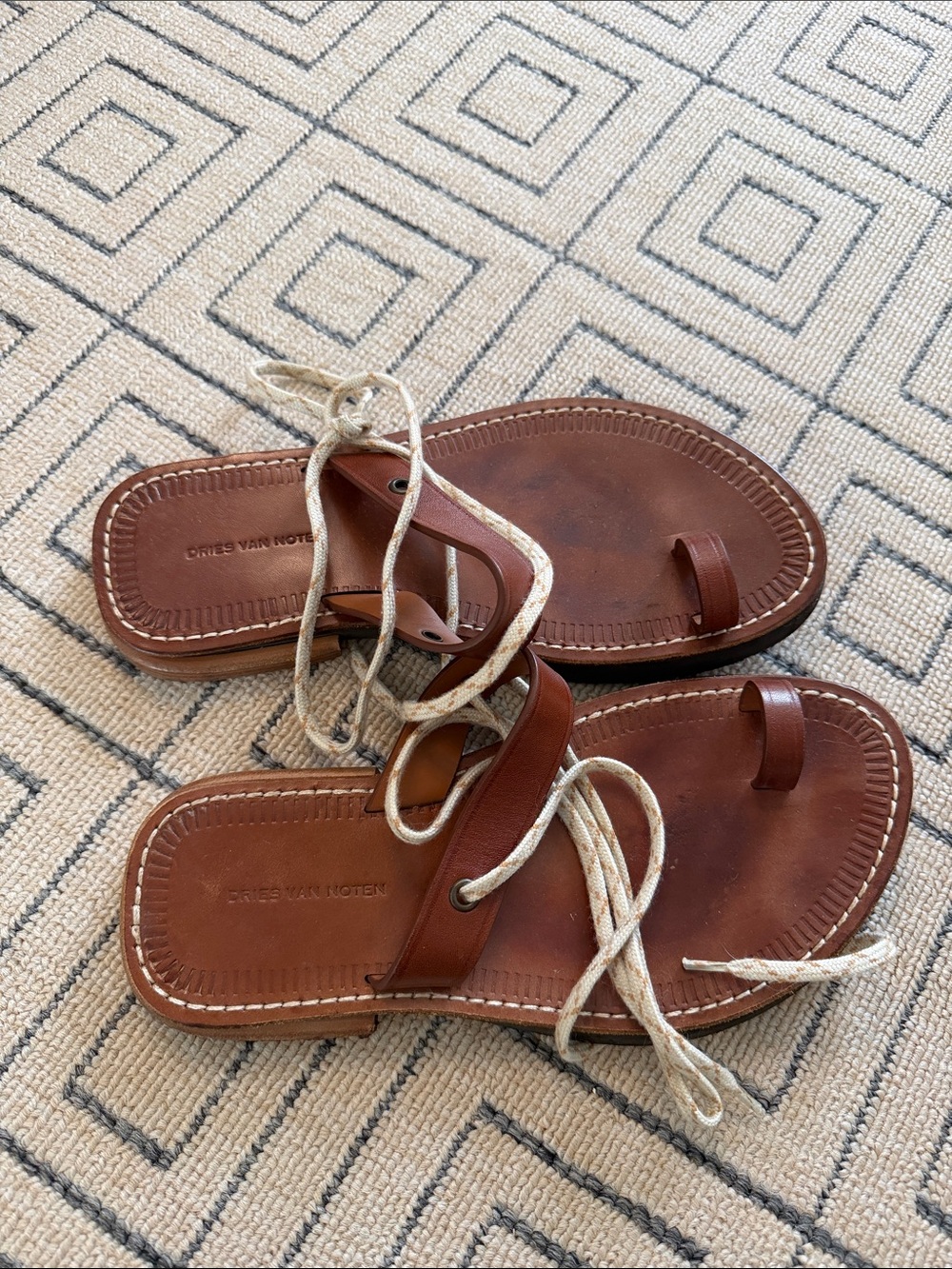 Dries Van Noten 38.5 - Brown Leather Lace-Up Sandals